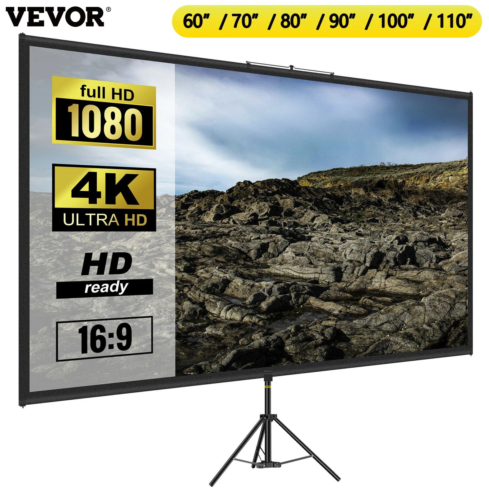 VEVOR™ 4K Projector Screen With Stand | Portable Home Cinema for Indoor & Outdoor Projection