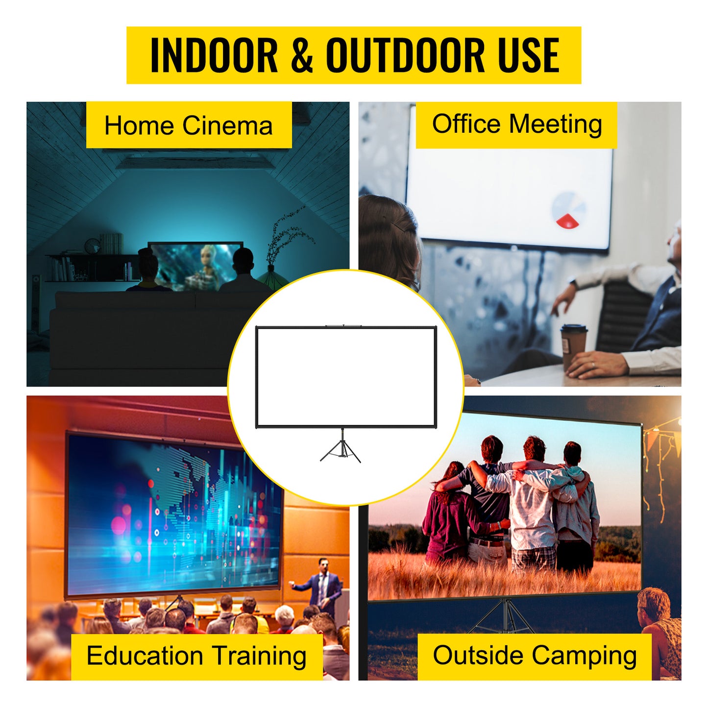 VEVOR™ 4K Projector Screen With Stand | Portable Home Cinema for Indoor & Outdoor Projection